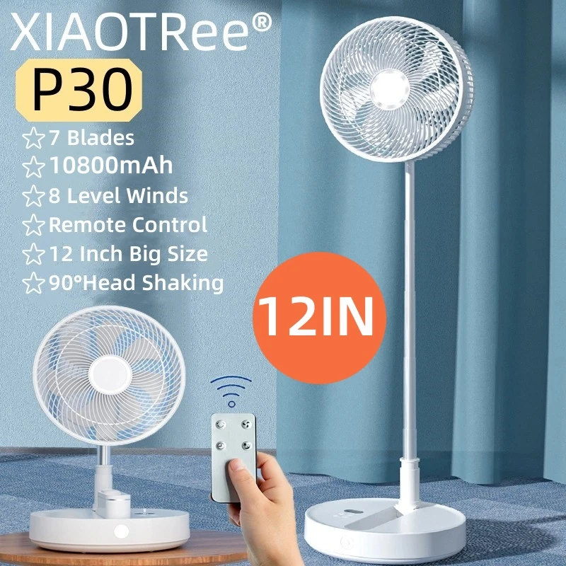 

P30 10800mAh USB Folding Portable Fan 12 Inch Cooling Wireless Air Conditioner Table Floor Telescopic Fan for Camping 2023