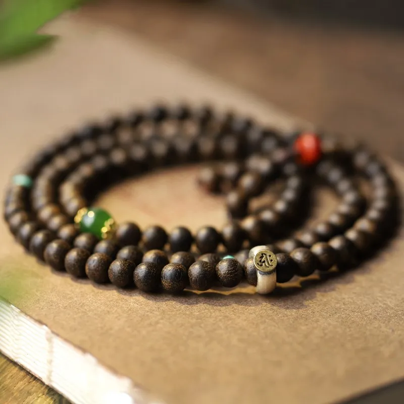 Vietnam Old Materials Agarwood Bracelet 7mm Multi-Circle 108 Zodiac Rabbit Dragon Tiger Cattle Pig Attract Luck Wealth Bracelet