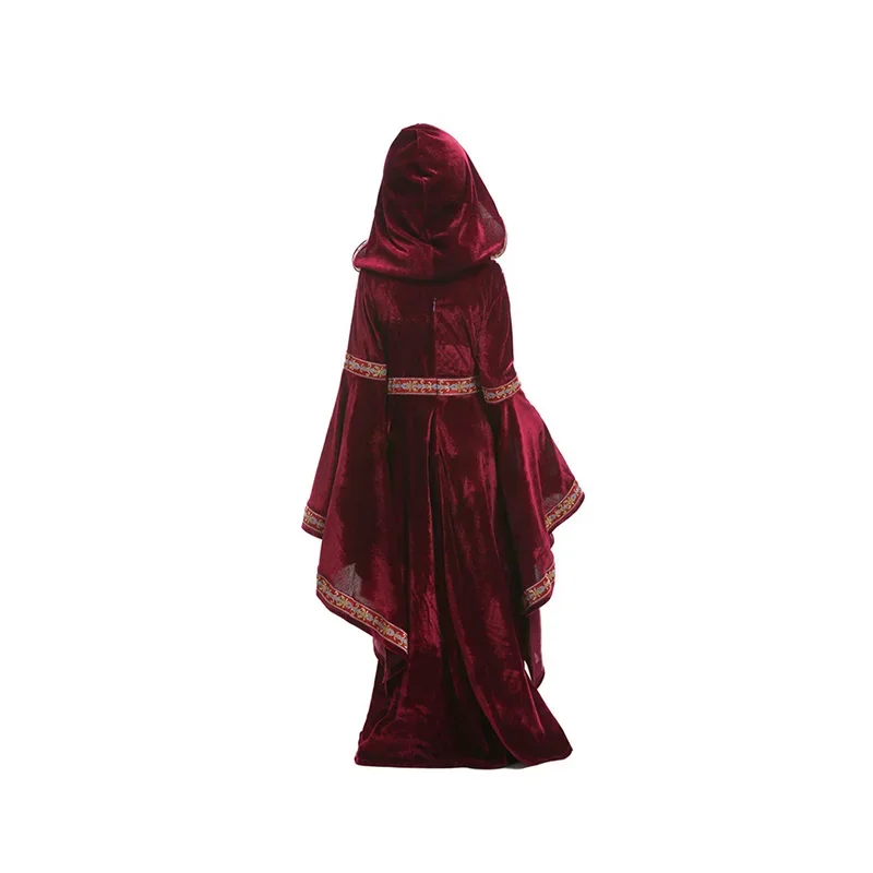 Medieval Cosplay Vampire Witch Dress Halloween Costumes for Kids Girls Middle Ages Carnival Party Performance Long Hoody