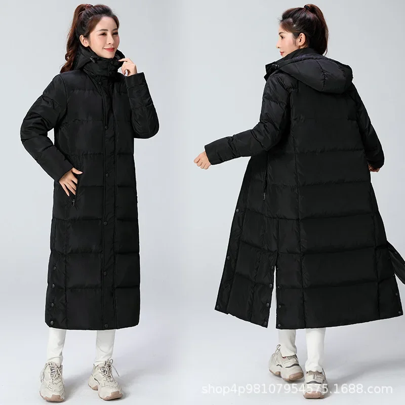 Winter Long To Ankle White Duck Down Jacket for Men and Women 2023 Thickened Warm Down Jackets Black Hooded Coat Пуховик Мужской