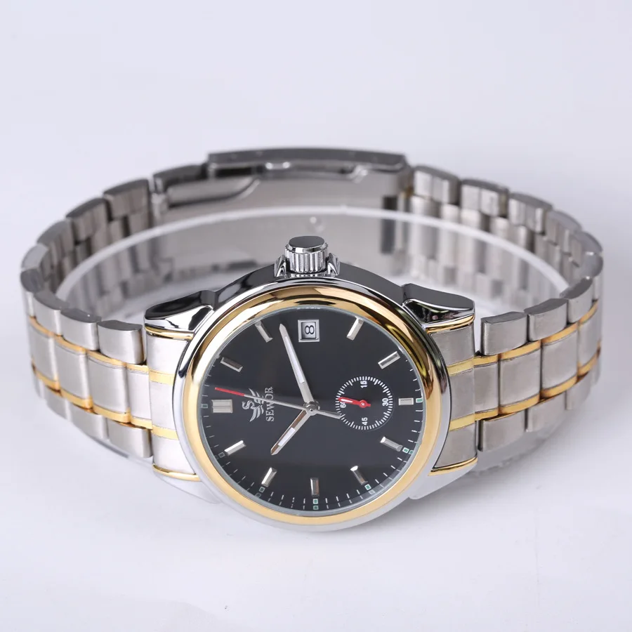 SEWOR Top Brand Fashion Design 4 Hands Luxury Men's Watches Stainless Steel Band Automatic Self Wind Mechanical Wrist Watch