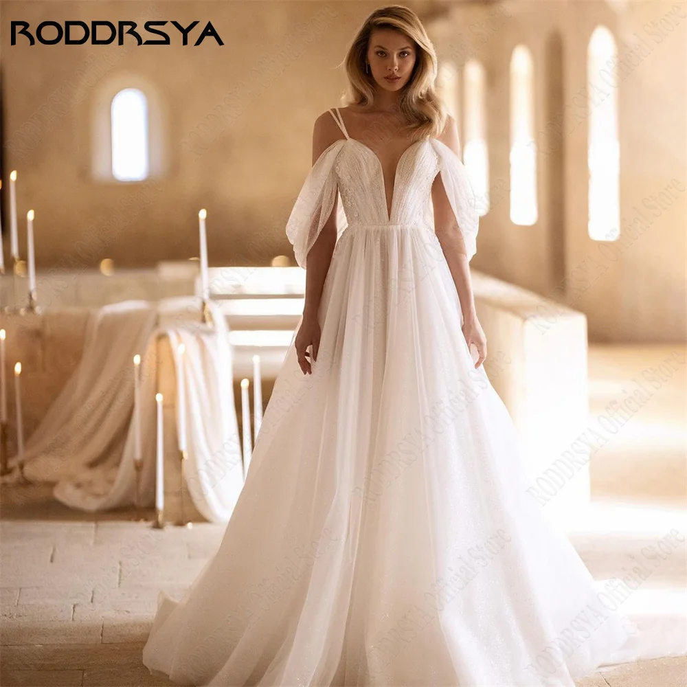 

RODDRSYA Civil Wedding Dresses 2023 For Bride Princess Spaghetti Straps Bride Gowns V-Neck A-Line Tulle vestidos de novia
