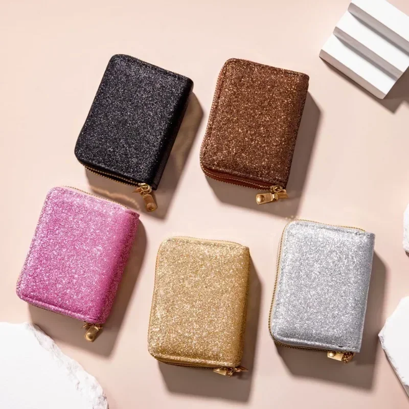 Leather Wallets Women Glitter Sequin Wallets Fashion New Money Bag Coin Purses Solid Color Credit Multi-card Card Holder Bags 3