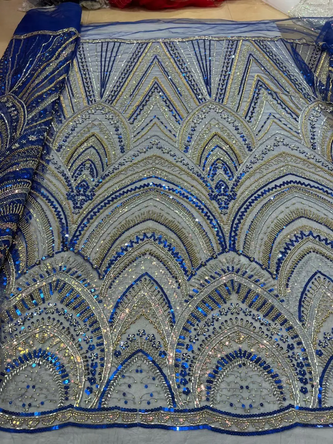 

African Lace Fabric SYJ-1306687 High Quality Sequin beads Lace French Nigerian Lace Tulle Mesh Fabric For Wedding Sewing
