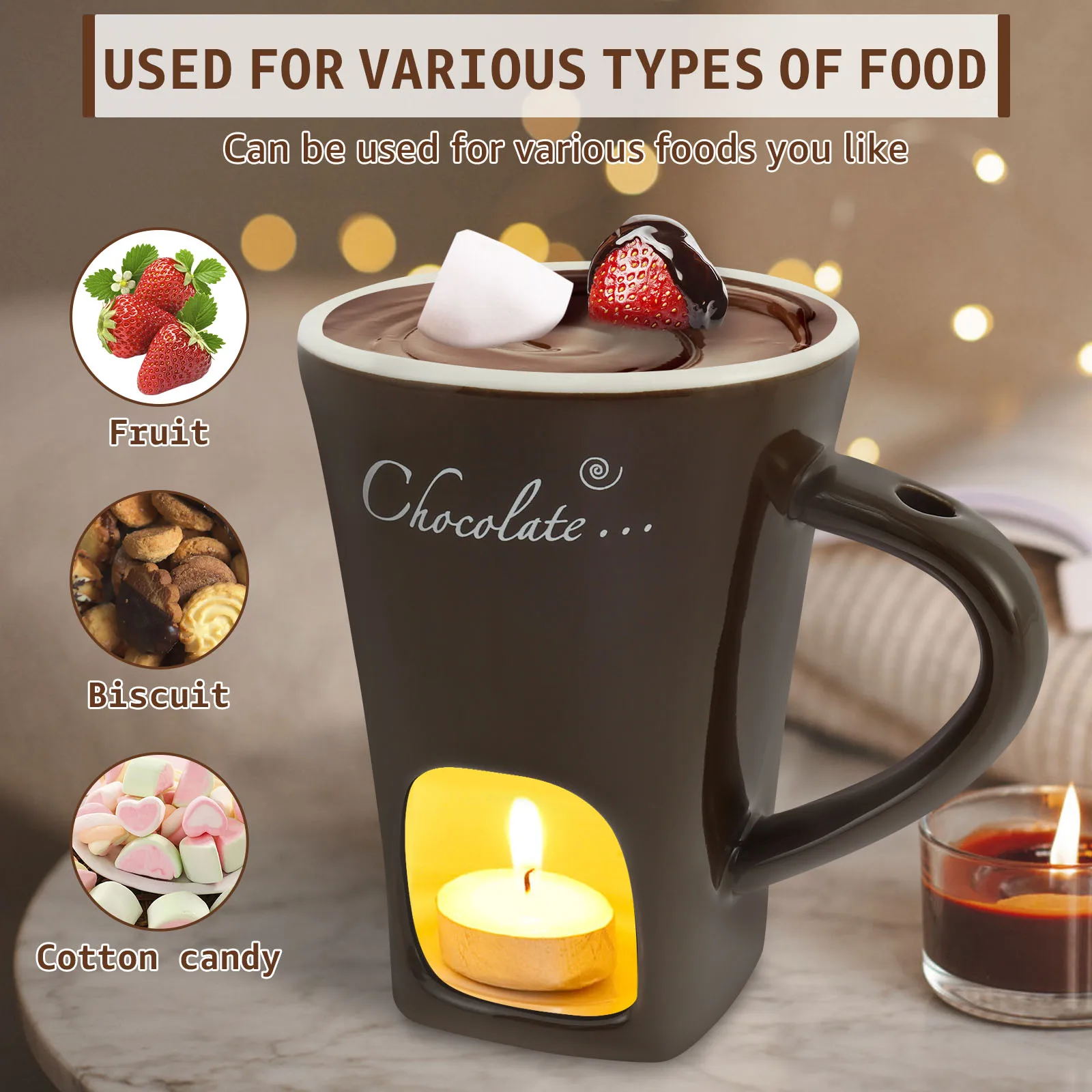200ML Melting Chocolate Mug Fondue Mug Set Chocolate Cheese Ice Cream Fondue Maker Kit Butter Warmer Cooking Appliances
