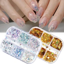

Nail Art Glitter Sequins Gold And Silver Flakes Translucent Blue Stars Moon Irregular For Diy Valentines Nail Accessories