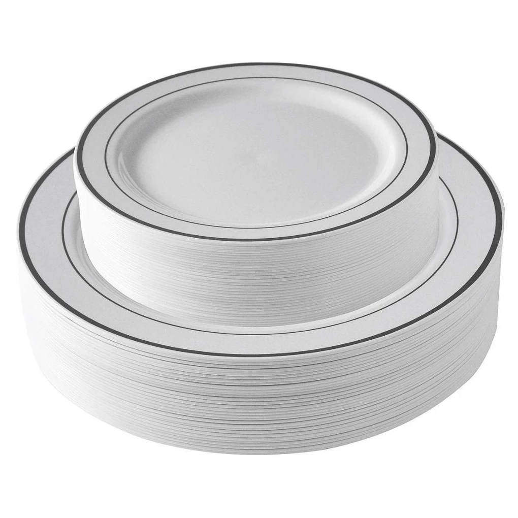 25 Pieces Silver Plastic Plates, White Disposable Plates,silver