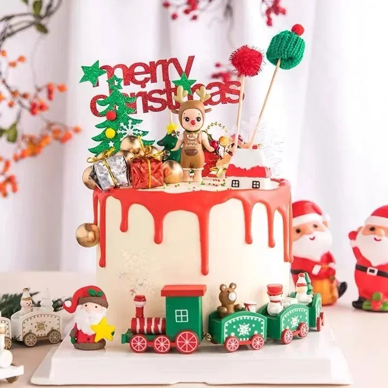 Christmas Mini Train Decoration Santa Claus Holiday Festive Table Ornament Baking Decoration Scene Prop Kids Gift Home Display