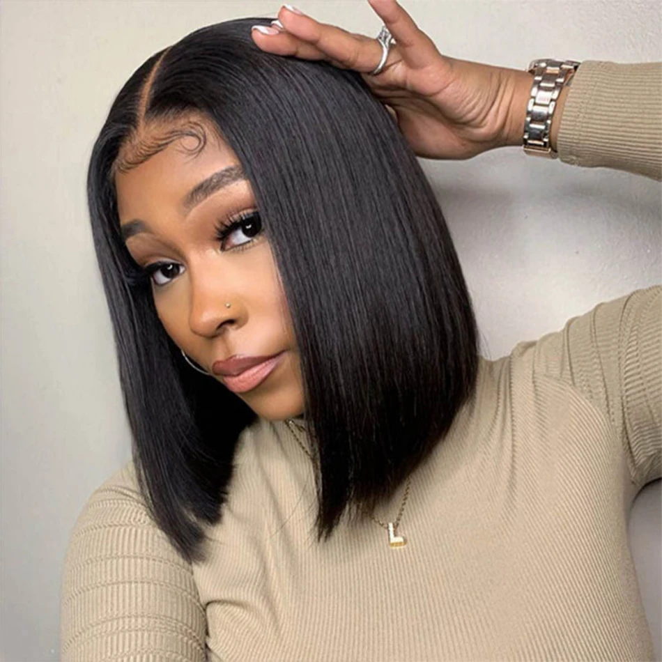 

Glueless Bone Straight Bob Wig 12A Human Hair Wigs For Black Women Pre Plucked 13X4 Lace Frontal Wig Brazilian Hair Ready To Go