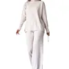 Two Pieces Women Pant Sets Solid Turtleneck Tops Pullover Wide Leg Ankle Length Pants Matching Sets Pockets Sports Casual 5