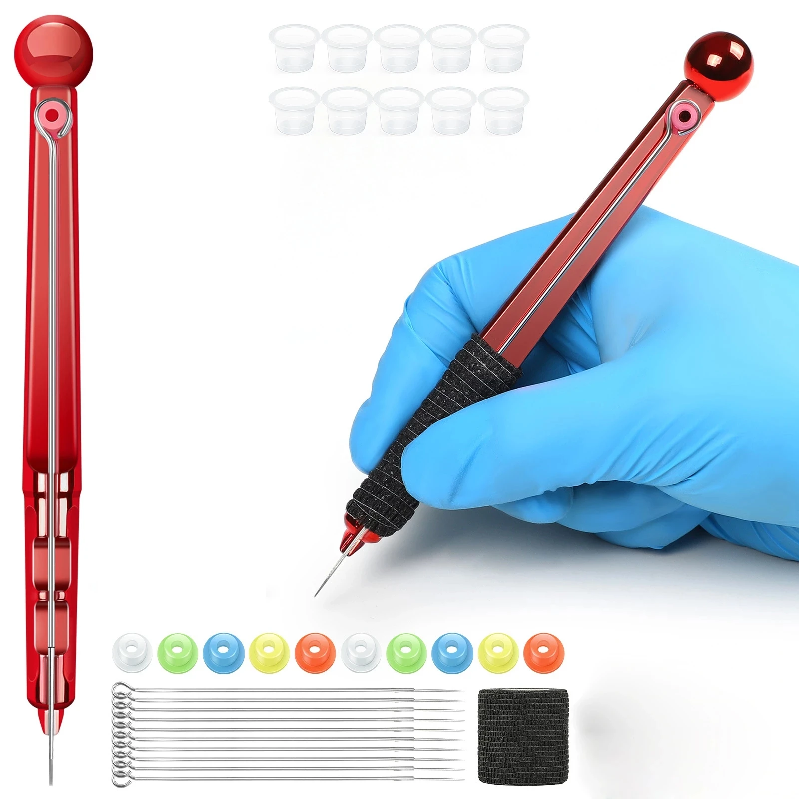 1 Set Hand Poke Pen Stick Tool Tattoo Needle Holder Tattoo Ink Cup Glover Grommet Bandage Kit No Pigment tattoo supplies tattoo kit tattoo needles tattoo ink cups tattoo pen holder