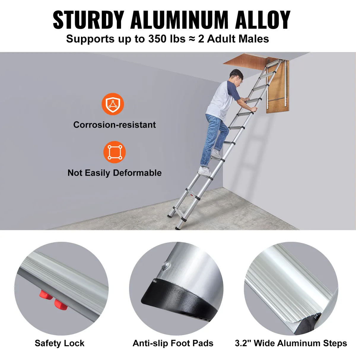 SucceBuy  Attic Ladder Telescoping 350-pound Capacity Multi-Purpose Aluminium Extension Lightweight and Portable — view 5