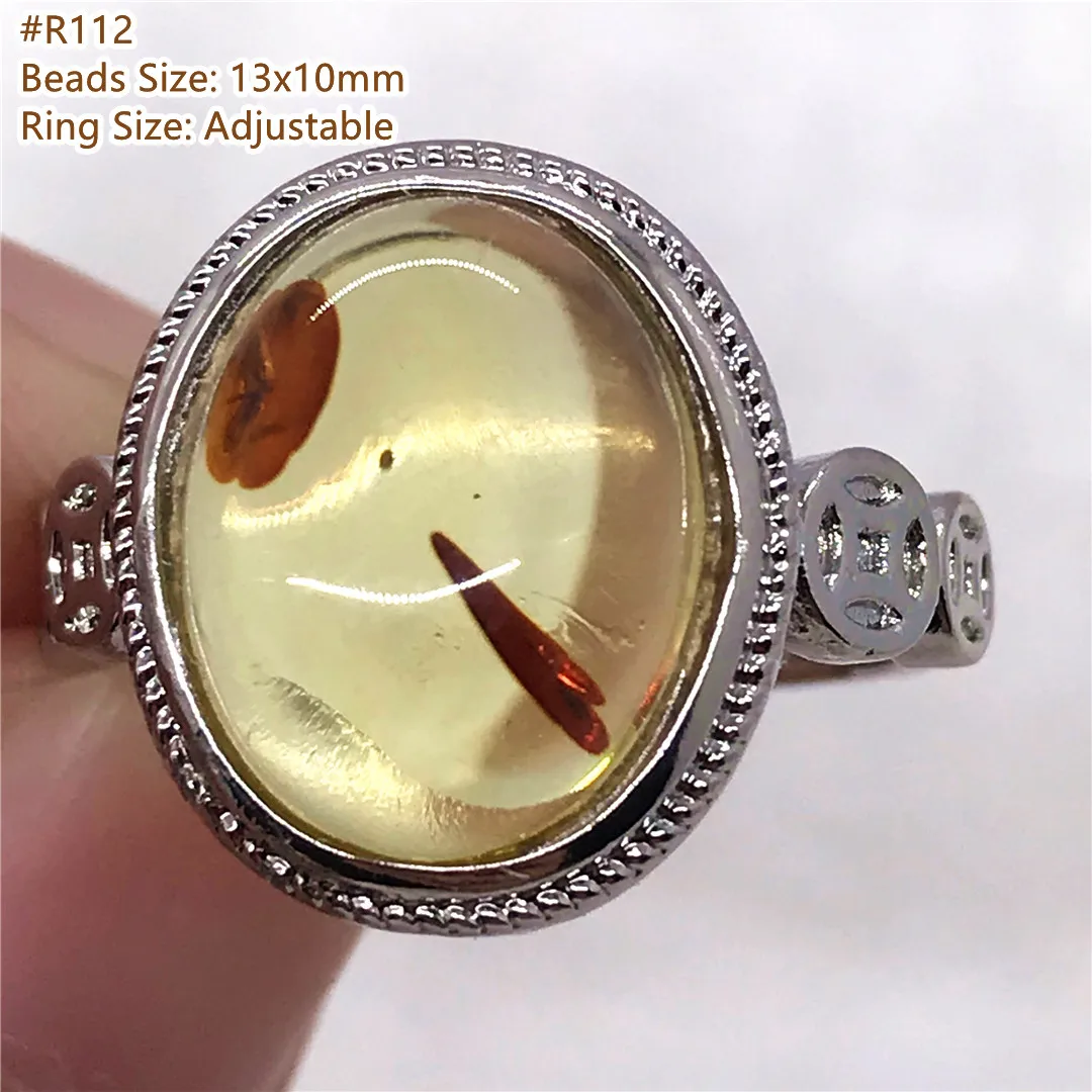 Anello In Ambra Naturale Piebald Per Donna Lady Men Love Gift Crystal Stone 13X8Mm Beads Reiki Gemstone Anello Regolabile Gioielli Aaaaa