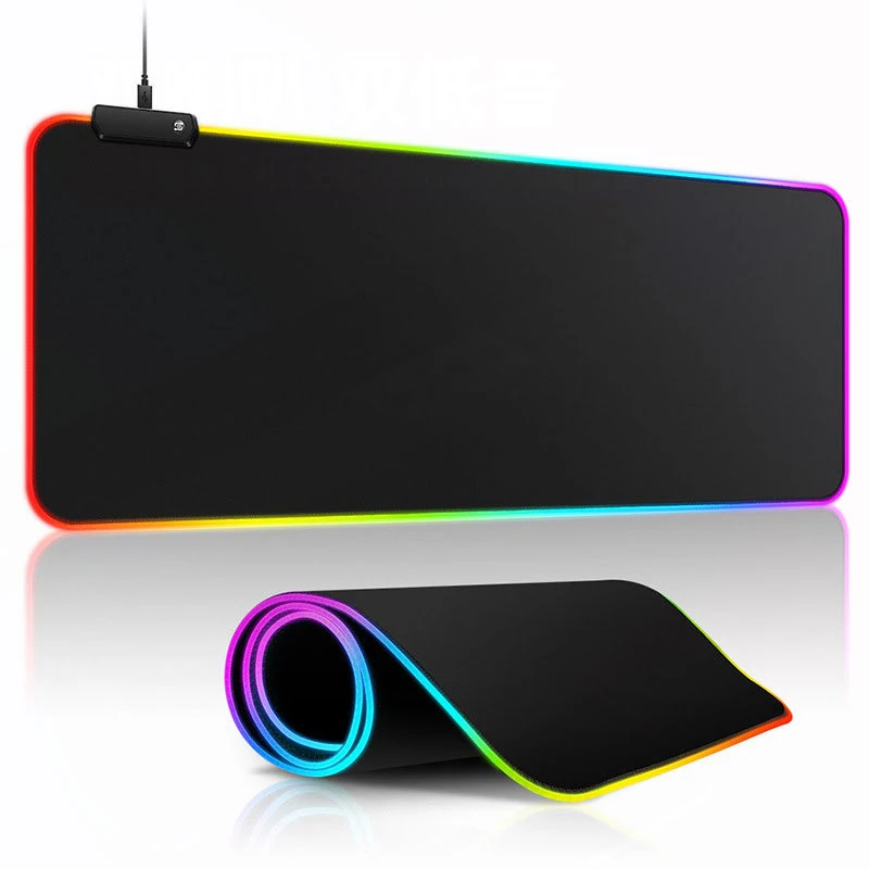

RGB светящийся чистый черный коврик для мыши, утолщенный зашифрованный большой нескользящий крутой компьютерный коврик для мыши для киберспорта, игры, офиса, стола