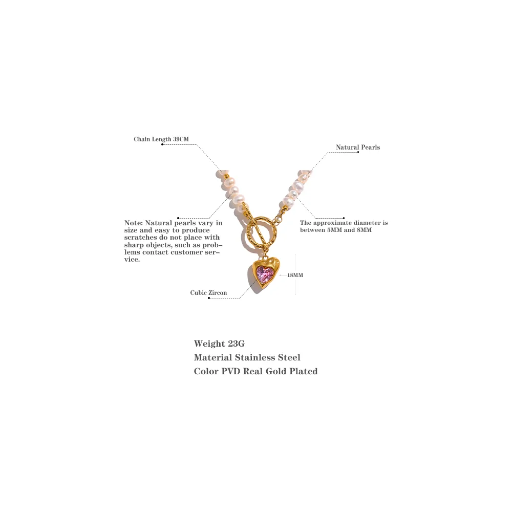 Yhpup Natural Freshwater Pearl Heart Stainless Steel Cubic Zirconia Pendant Necklace Aesthetic Luxury Chain Jewelry Women Gift - Image 5