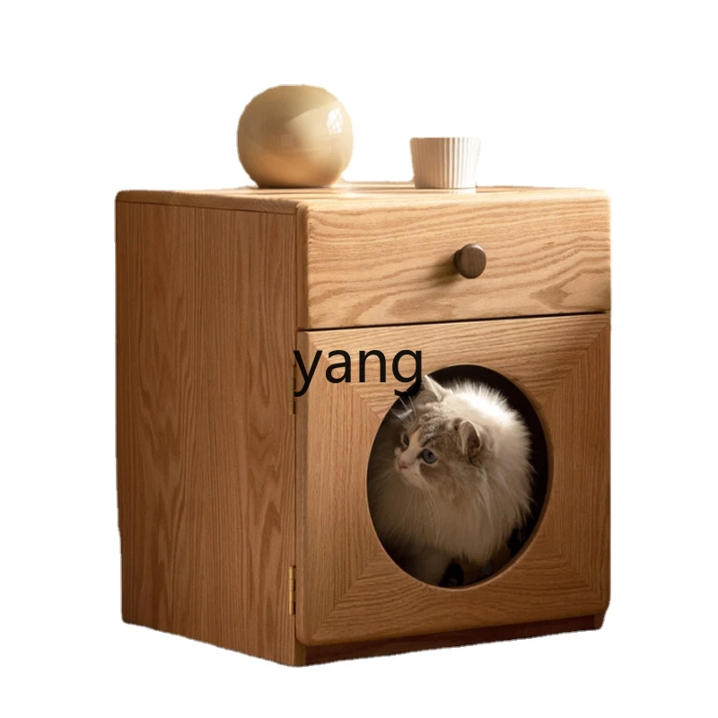 

CX Solid Wood Bedside Simple Oak Storage Bedroom Bedside Cat Nest Log Home Pet Cabinet