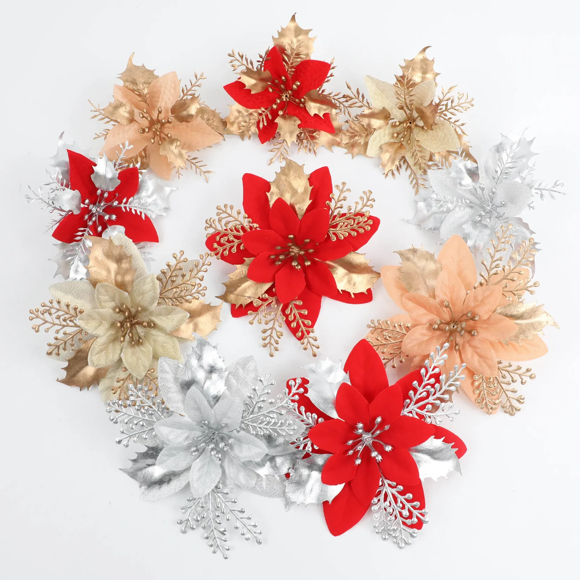 Afie 61-6015 Tarjeta Con Sobre Y Collage EN RELIEF Poinsettia Estrella Navidad En Oro Dorado Brillante Desear Un Feliz Año Nuevo Presentar Sus Mejores Deseos Ramo Vegetal Bayas Rojas Rosa Verde Agua
