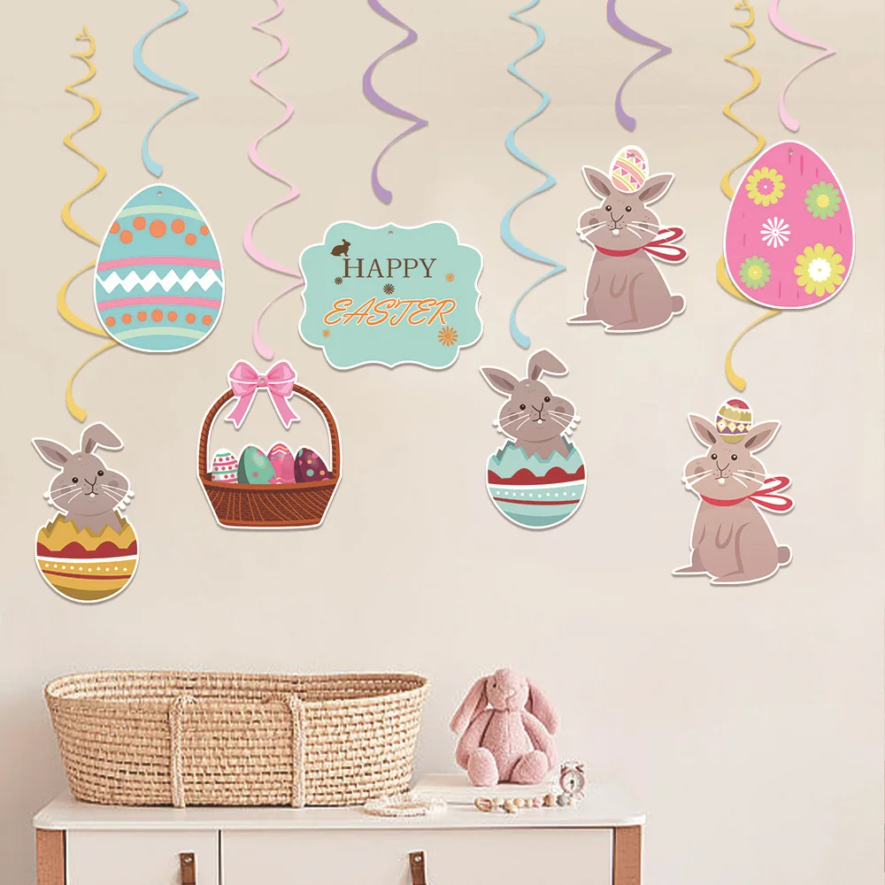 1 Set Easter Hanging decoration Spiral Pendant Happy Easter Ceiling Swirl decor Hanging Swirl decor party Deco