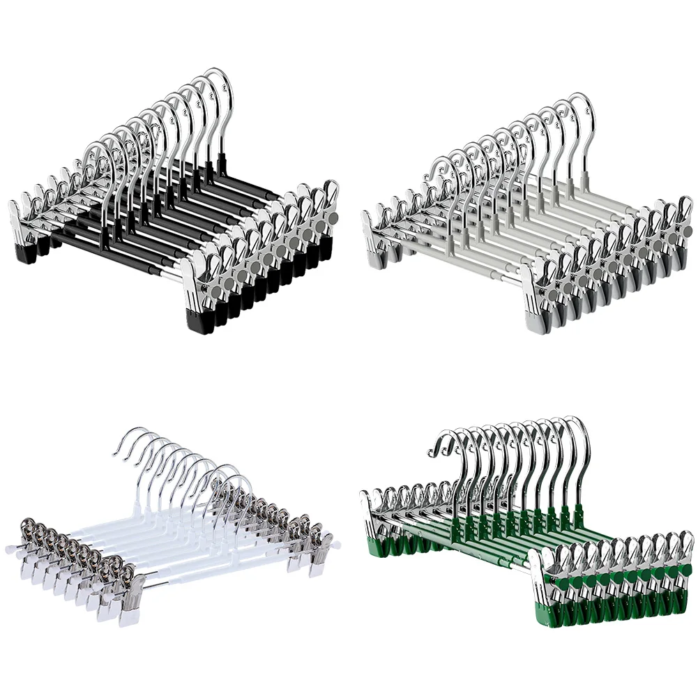10PCS Clothes Hanger with Adjustable Clip Shorts Hangers Saving Space Stainless Steels for Hanging Trousers/Socks/Skirts/Coats 2