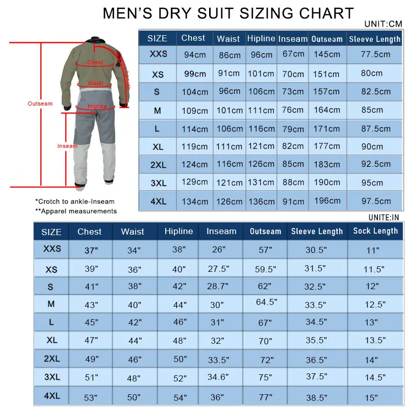 Front-Entry Drysuit with Relief Zipper Socks for Boating Sailing Paddling Canoeing Rafting Fishing Kayaking in Extreme Condition