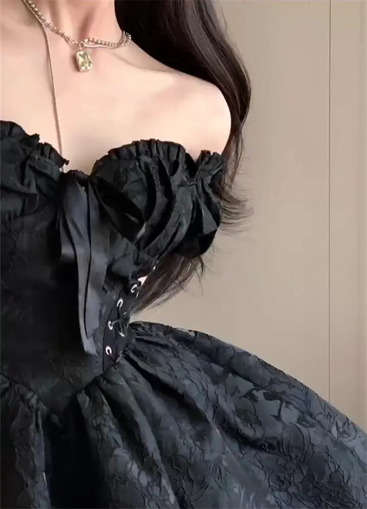 Gothic Black Mini Dress Women Vintage Sexy Spaghetti Strap