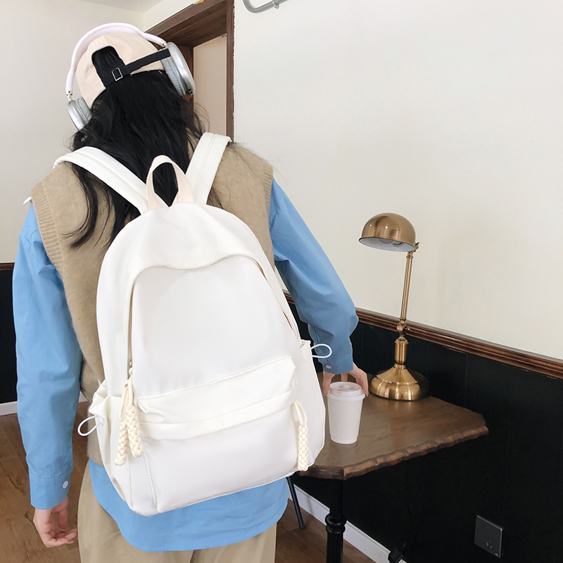 Women Schoolbag Waterproof Large Capacity School Backpack Smooth Zipper Solid Color Teens Girl Casual Daypack Bag Student Supply