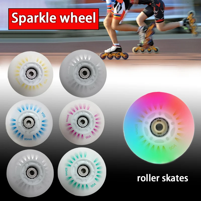 Roller Skating Wheels 4pcs luminous wheels LED flashing wheels suitable for inline skating shoes 64mm 68mm 72mm 76mm 80mm 90A hardness PU material