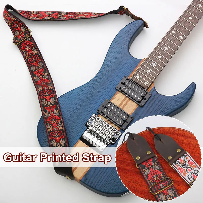 

Adjustable Boho Ethnic Embroidered Guitar Strap 5cm Wide Comfort Durable Vintage Electric Acoustic Guitar Bass Belt Strap