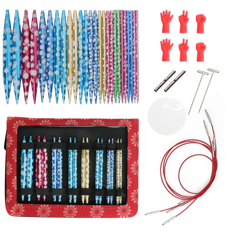 KOKNIT Aluminum Circular Knitting Needles Set 26pc Interchangeable Crochet Needles with Case for Any Crochet Patterns & Yarns CK