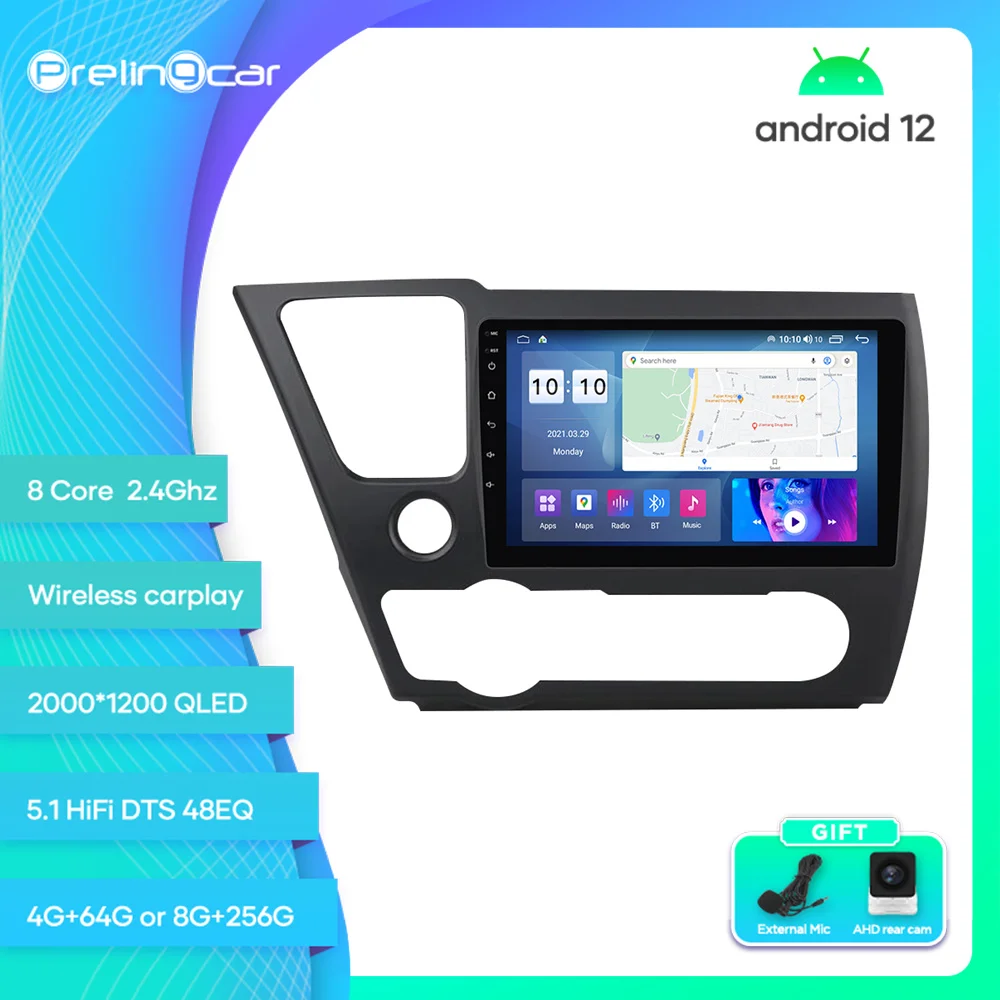 

Prelingcar For HONDA CIVIC 15 Android 12 Car Monitor 8 256g Carplay RDS GPS Built 2din Radio DVD Player 5.1HIFI DST