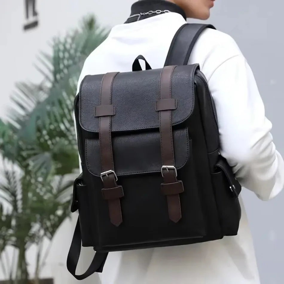 New Korean Version Soft PU Leather Backpack For Men And Women Casual Trend High School Students Computer Travel Backpacks