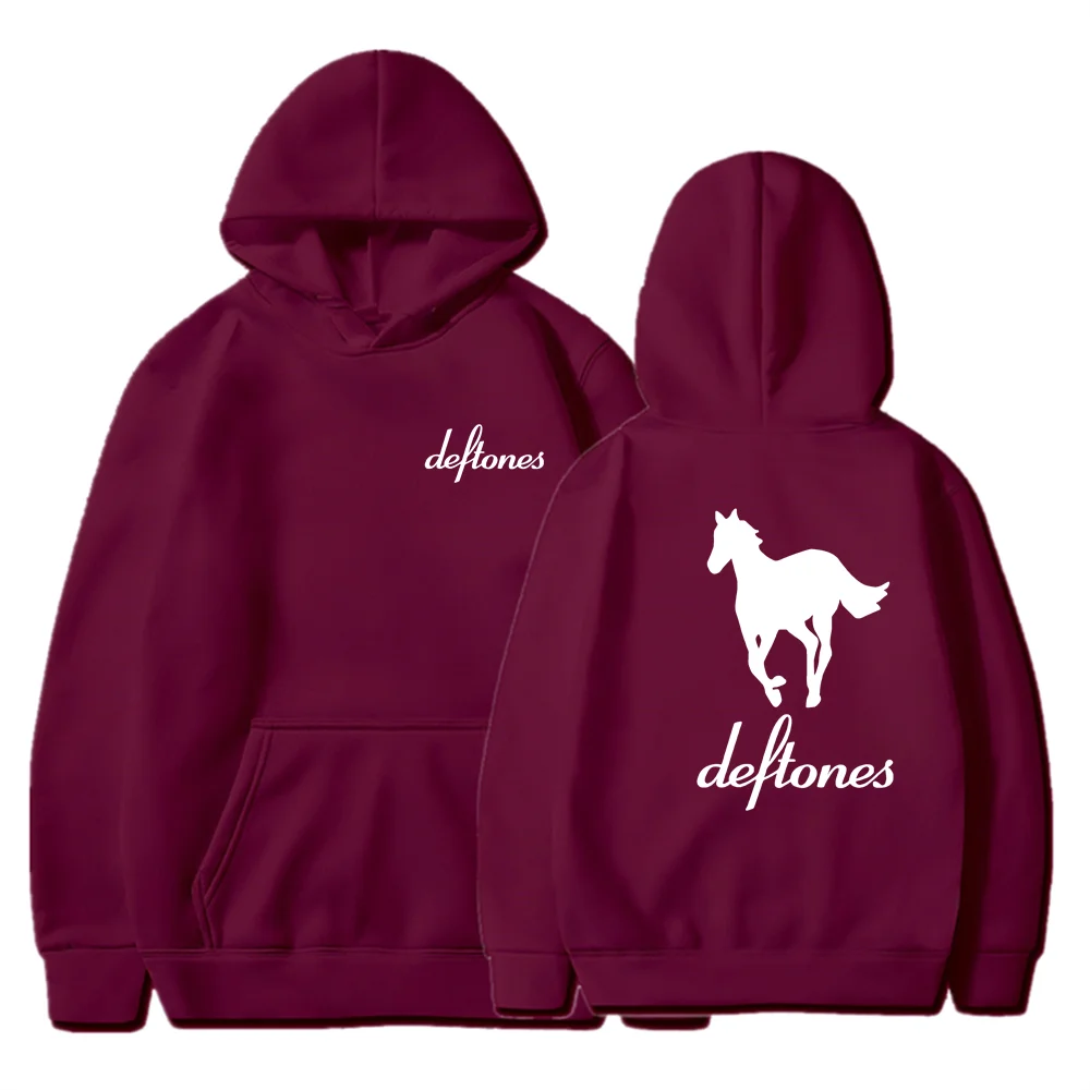 Deftones white horse print hoodie European and American fashion trend long sleeved hooded top men's loose hoodie zip up hoodie fleece hoodies print hoodies