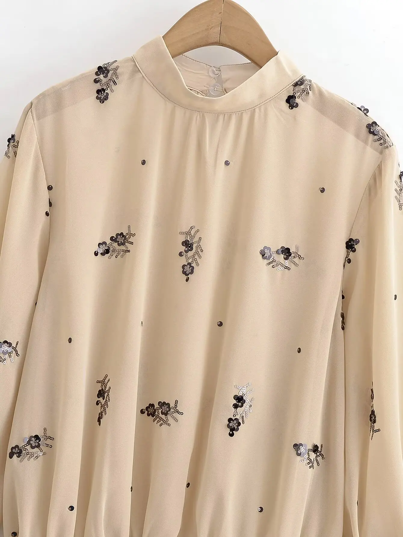 Women Solid Elegant Chic Sequin Blouses Female Long Sleeve Loose Shirts Spring Autumn New Lady Holiday Casual Blouses Top