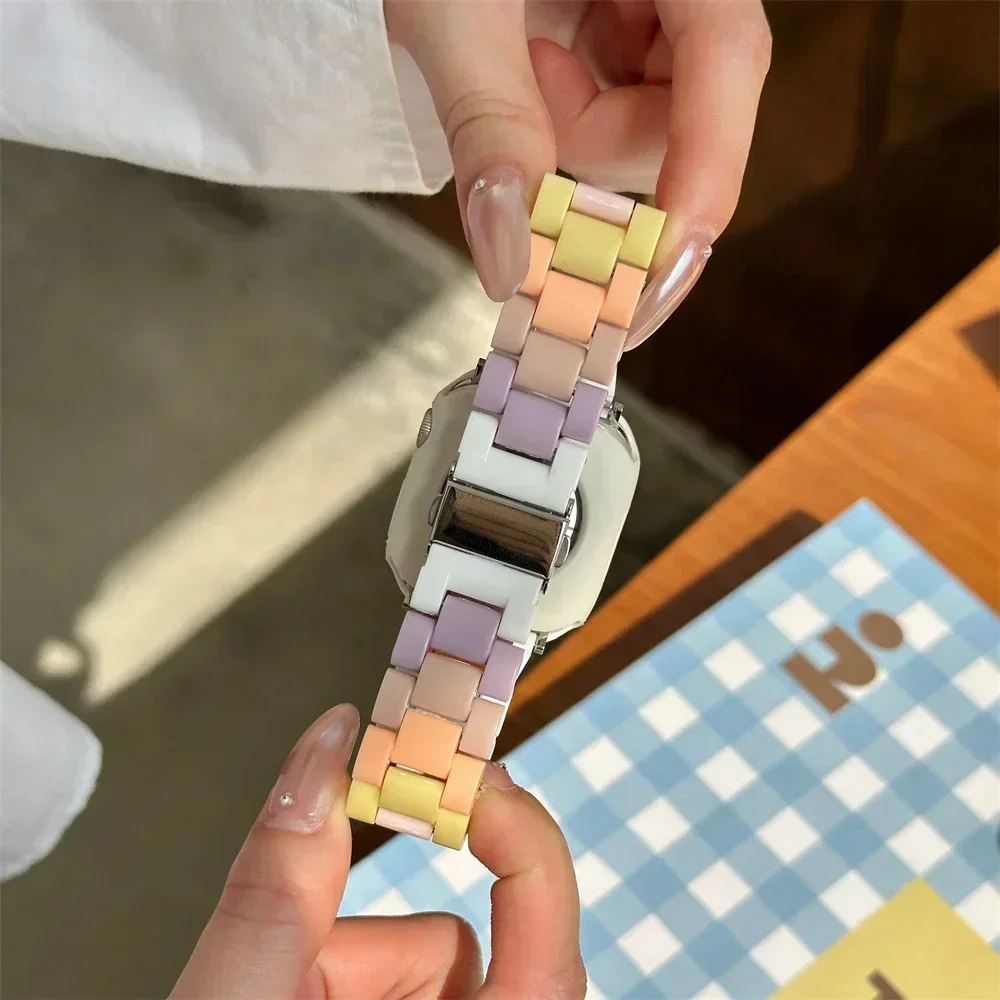 Spring Rainbow Candy Resin Band for Apple Watch Ultra 2 49mm 7 8 9 10 41 45 40mm 42 44 46mm Strap Women Bracelet for IWatch 6 SE
