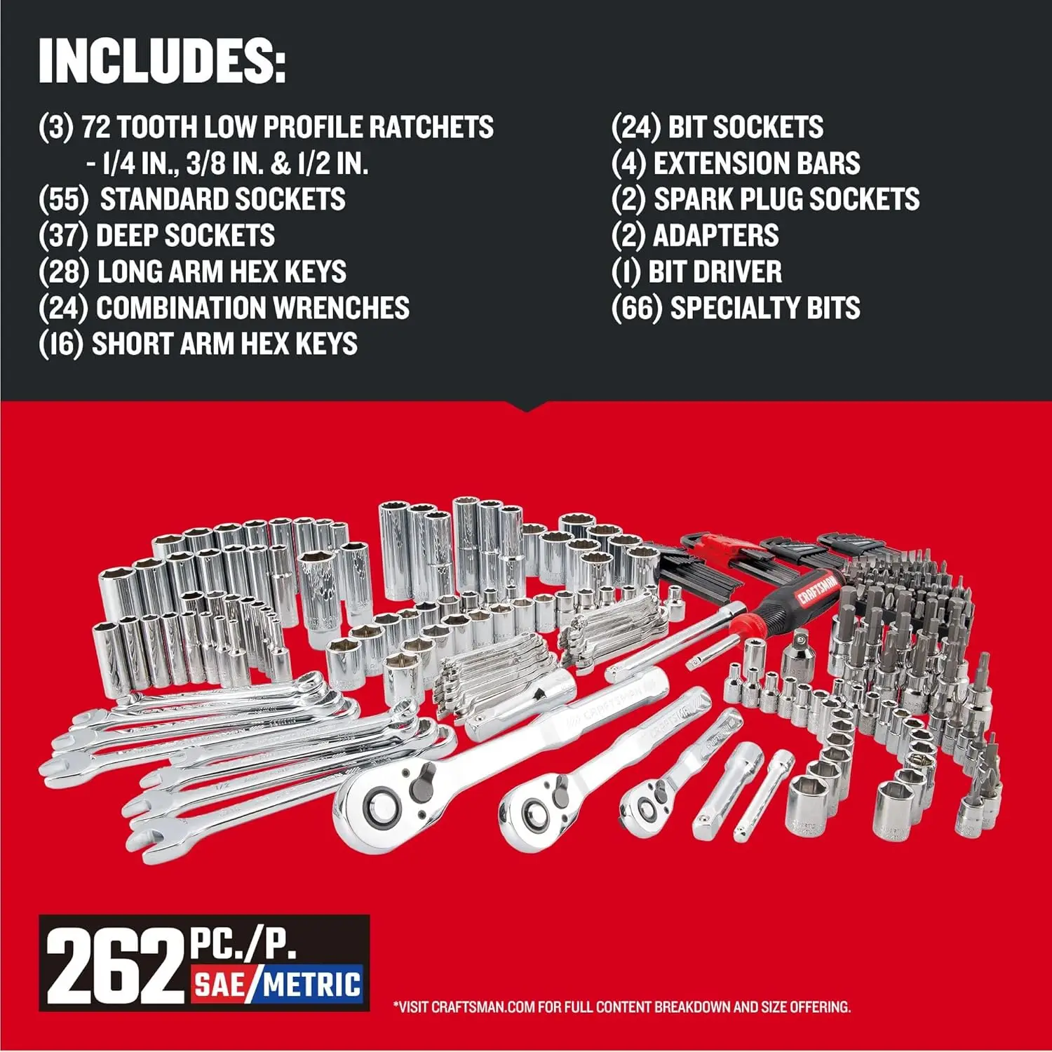 262-Piece Mechanic Tool Set with 3-Drawer VERSASTACK Tool Box SAE and Metric Socket Set with Combination Wrenches and Spark Plug