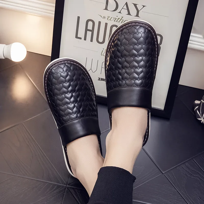 Waterproof Leather Slippers Women Men Spring Summer Home Floor Slides Women Non-Slip Soft Sole Indoor Slipper Couple Shoes