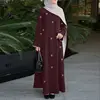 Hijabi Modest Bow Printing Maxi Dress Islamic Women's O-Neck Lace Trim Long Sleeve Loose Abaya ZANZEA Muslim Ramadan Robes Femme