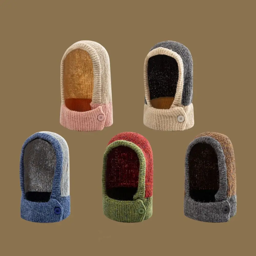 

Color Matching Balaclava Hat Casual Windproof Keep Warm Knitted Skullies Scarf Hat Neck Protector Knitted Cap Ladies