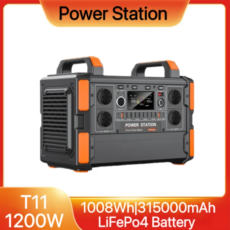 Central eléctrica portátil de 1200W, 1008Wh, generador solar LiFePO4 con MPPT, 60W PD, CA de onda sinusoidal pura para acampar al aire libre en el hogar