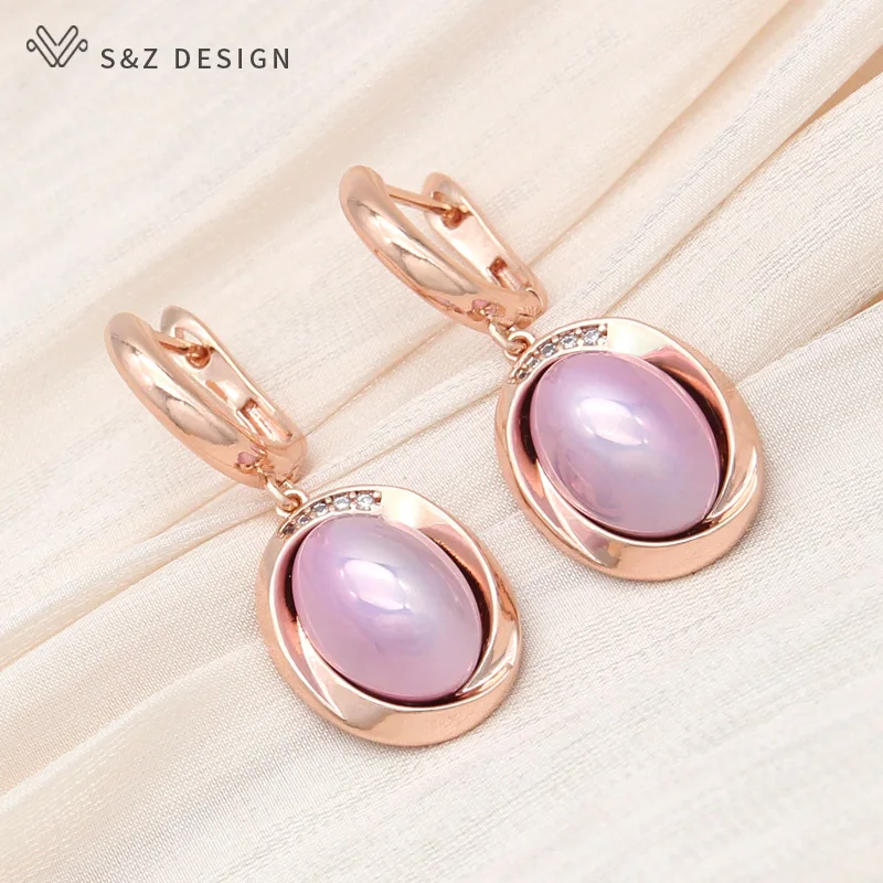 S&Z DESIGN New Elegant Egg Shape Simulated-pearl Dangle Earrings For Women Wedding Jewelry Fashion Cubic Zirconia Eardrop