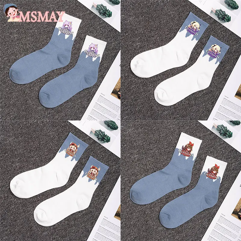 

Game Genshin Impact Qiqi Keqing Zhongli Venti Klee Cosplay Prop Socks Printed Cotton Sock Men Women Unisex Casual Socks Gift