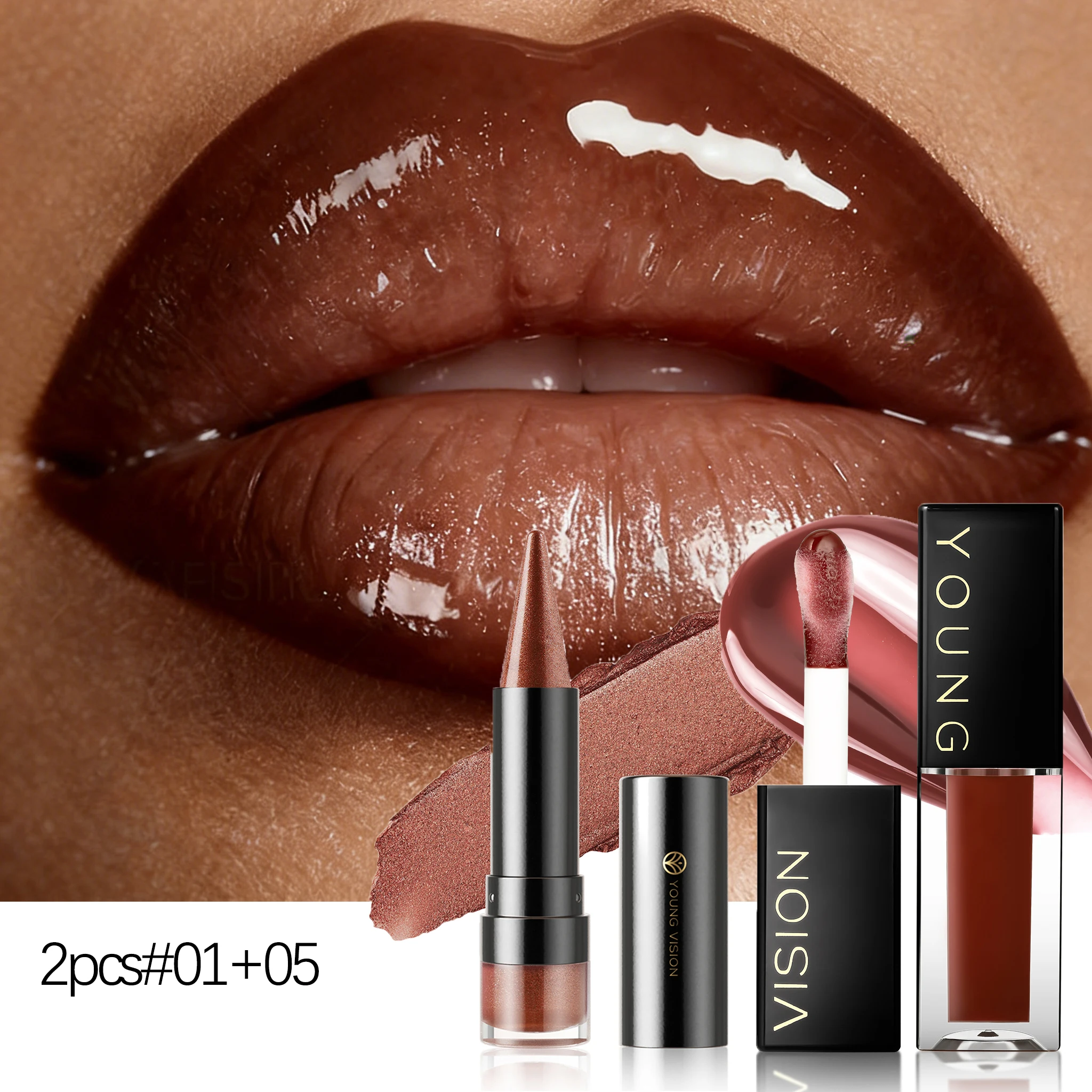 Six-Shade Matte Pearl Shimmer Dual-Effect Lipstick Waterproof Non-Transfer Lipstick Cosmetics YOUNG VISION