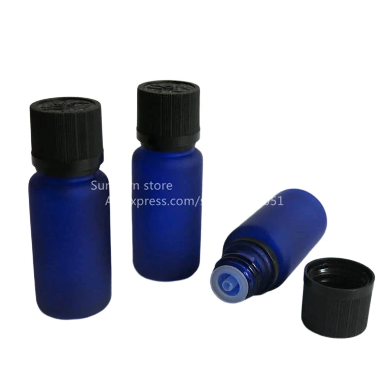 

500 x Cobalt Blue Frosted Glass Bottle 15 ml, Blue Cosmetic Container, Tamper evident top Bottle blue glass