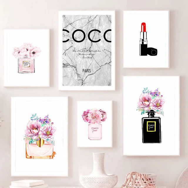 Coco Fashion Poster Peony Flower Wall Painting Perfume Bottle