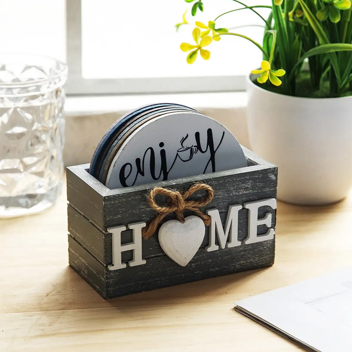 Home Love Wooden Insulated Coasters Kitchen Tableware Anti Scald Household Use Cup Trays Decor Accessories