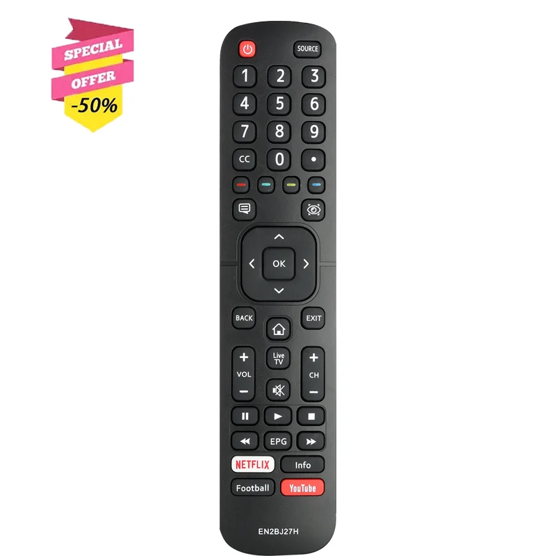 NETFLIX 유튜브 버튼이 있는 Hisense TV 교체 컨트롤러, EN2BJ27H 리모컨 호환