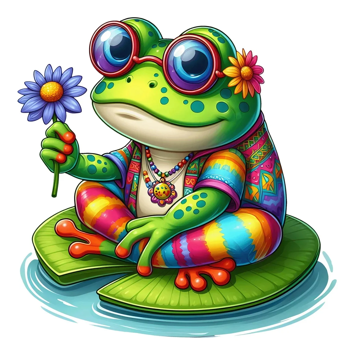 Fun Hippie Frog Sticker, Water-proof Home Wall Decal, Used for Wall, Bathroom, Cabinet, Door,Toilet, Car, Laptop