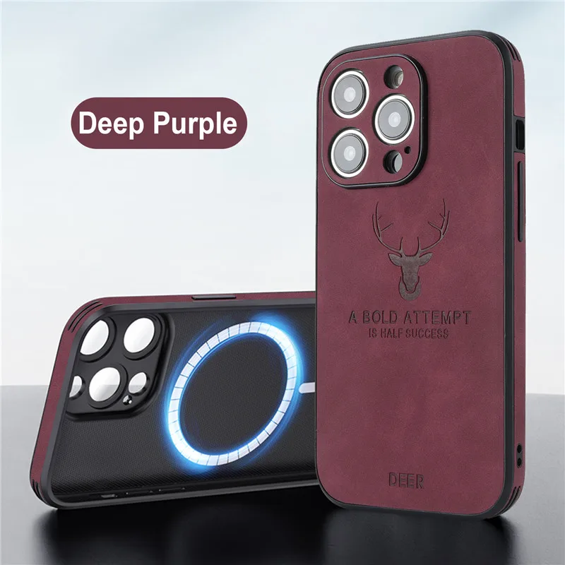 כיסוי עור חצי מוצלח Deer A Bold Attempt עבור iPhone 11 12 13 14 15 16 17 Pro Max Plus Air Magsafe כיסוי רכב מגנטי
