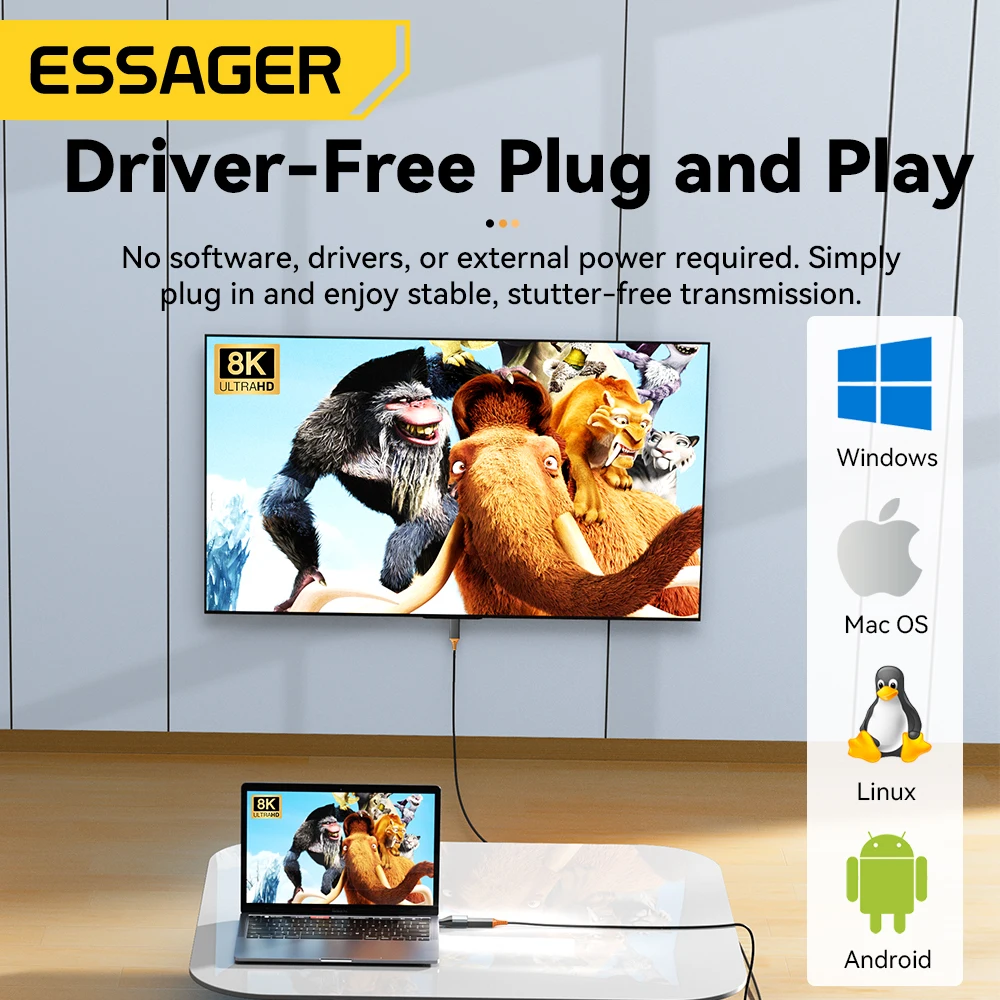 USB Type-C Adapter Essager to HDMI DP VGA Mini DP 4K@120Hz 8K@60Hz HD Video Transmission Converter for MacBook TV Box PC Laptop