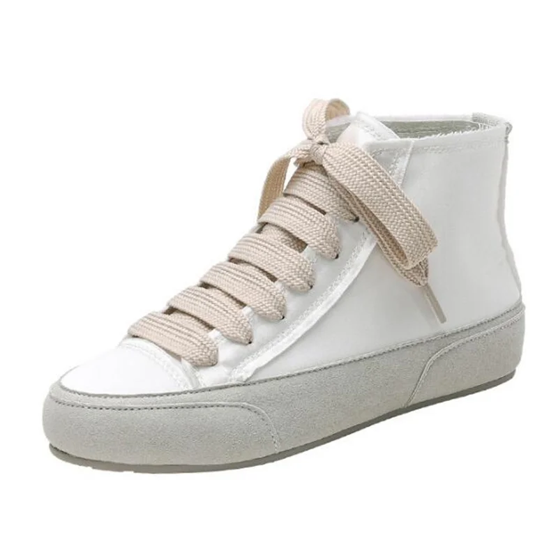 

Chaussure Femme Canvas Sneakers Ladies Fashion Casual Flat Loafers Spanish High-Top Satin Shoes Women Vulcanized Shoes